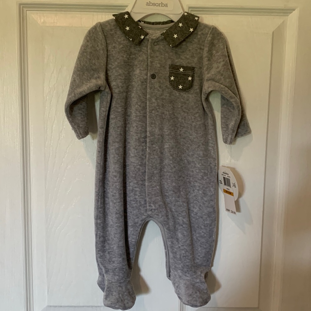 Absorba Gray Velor Baby Sleeper